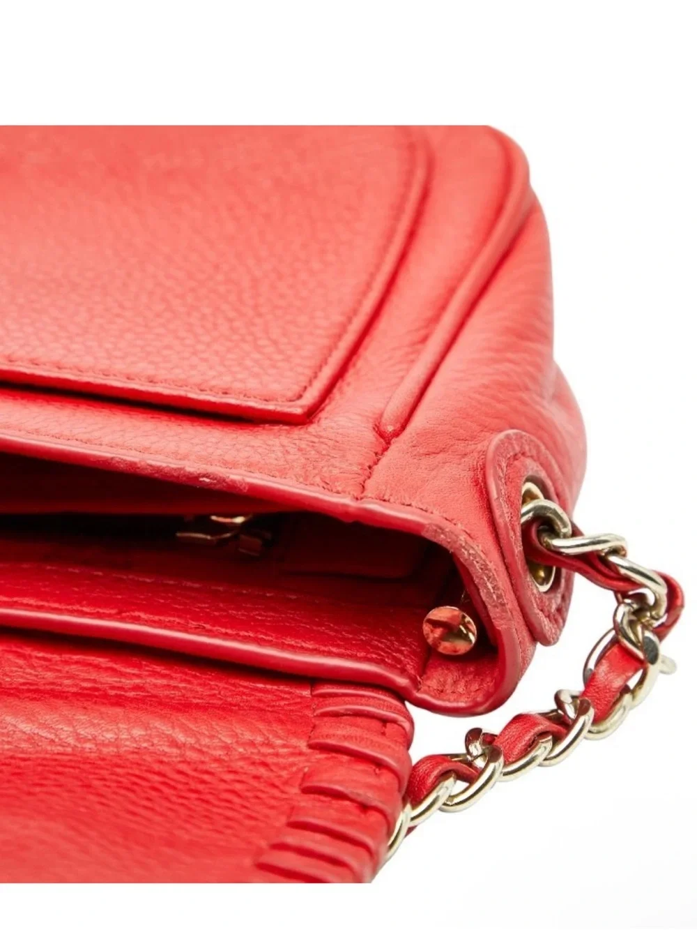Tory Burch Red Pebbled Leather Whipstitch Crossbody